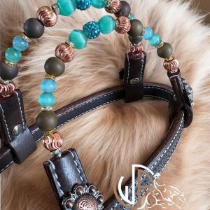 2602 Double Ear Brown – Ear loops & buckle set and conchos Aqua
