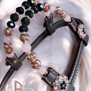 2604 Double Ear Black – Ear loops & buckle set and conchos Black & Rose Gold XL