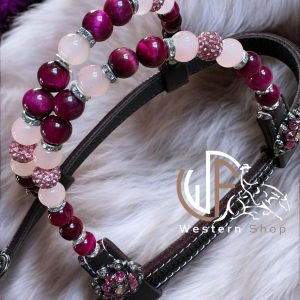 2616 Double Ear Brown – Ear loops & buckle set and conchos Prune & Pink XL
