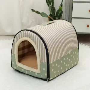 Niche pour petit chien vert et beige