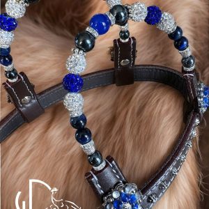 2603 Double Ear Brown – Ear loops & buckle set and conchos Royal Blue XL