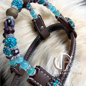 2605 Double Ear Brown – Ear loops & buckle set and conchos Aqua