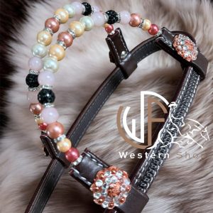 2609 Double Ear Brown – Ear loops & buckle set and conchos Rose Gold XL