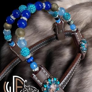 2615 Double Ear Brown – Ear loops & buckle set and conchos Turquoise Blue