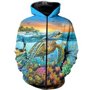 Sweat Tortue à Capuche - Océan